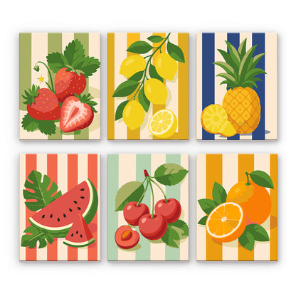 縞模様の夏の果物 - 数字塗り絵ミニアート