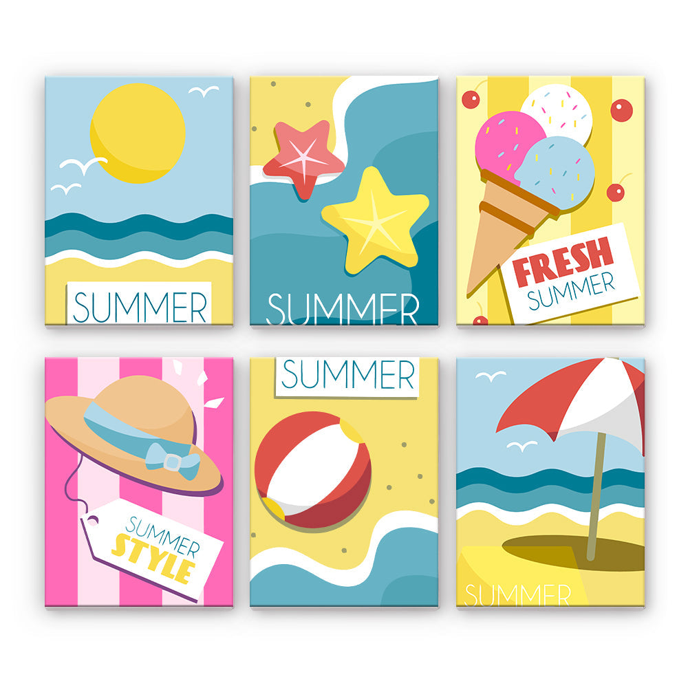 夏のビーチのアイコン - 数字塗り絵ミニアート