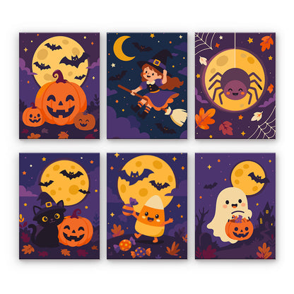 月明かりに照らされたハロウィンのキャラクター - 数字塗り絵ミニアート
