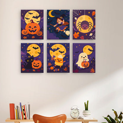 月明かりに照らされたハロウィンのキャラクター - 数字塗り絵ミニアート