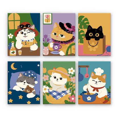日常生活の中のかわいい猫 - 数字塗り絵ミニアート
