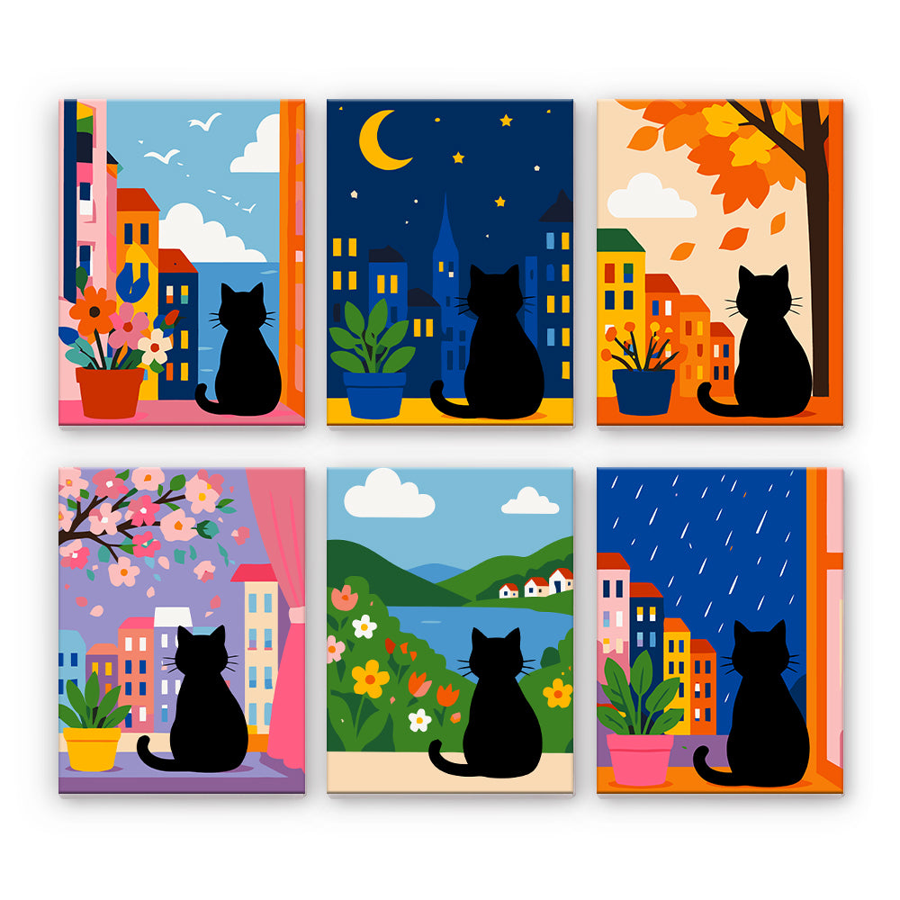 街の季節を巡る猫たち - 数字塗り絵ミニアート