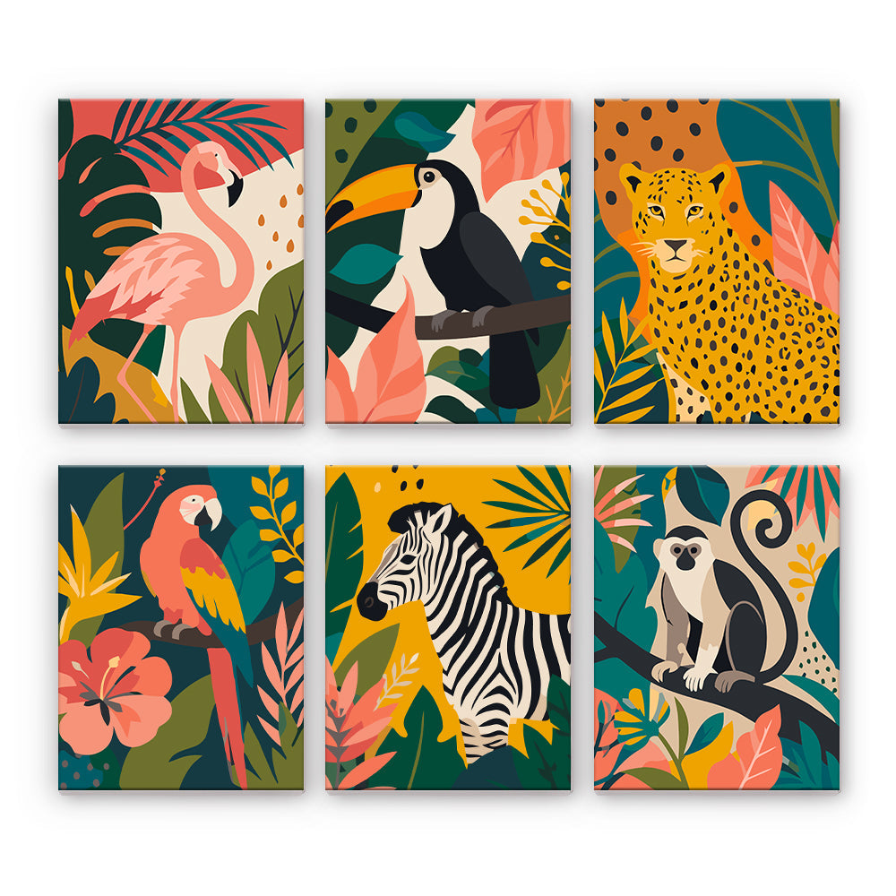 熱帯の野生動物 - 数字塗り絵ミニアート