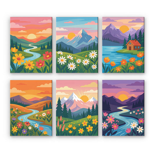 山と花 - 数字塗り絵ミニアート