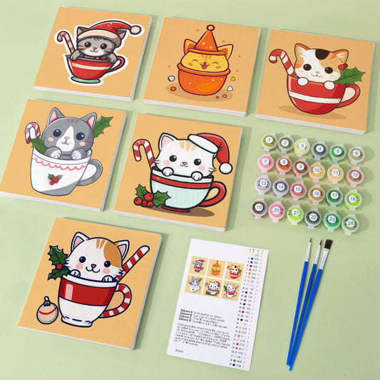 ティーカップの子猫 - 数字塗り絵ミニアート