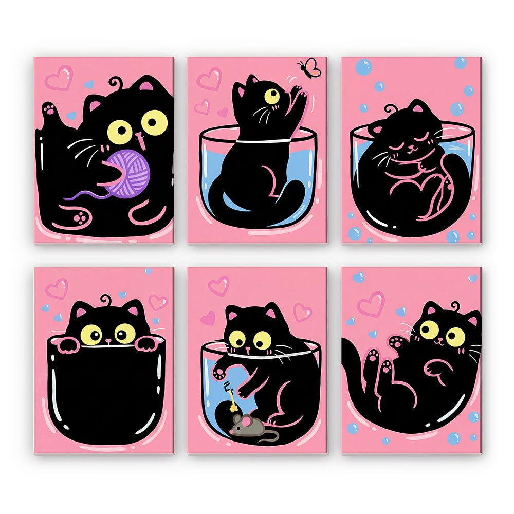 ピンクの黒猫 - 数字塗り絵ミニアート