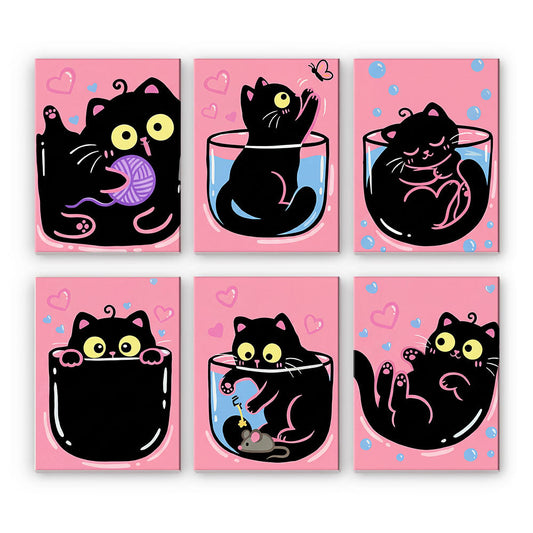 ピンクの黒猫 - 数字塗り絵ミニアート