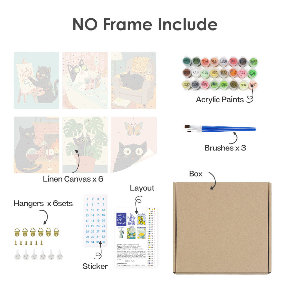 のんびりとした黒猫 - 数字塗り絵ミニアート