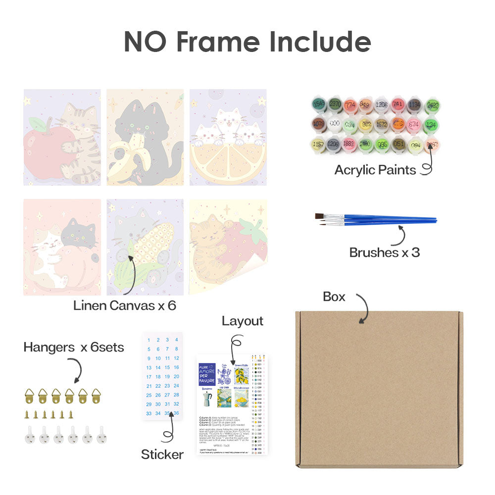 子猫とフルーツ - 数字塗り絵ミニアート