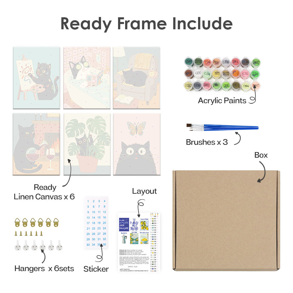 のんびりとした黒猫 - 数字塗り絵ミニアート