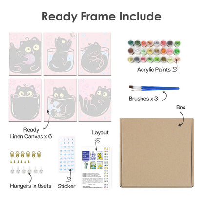 ピンクの黒猫 - 数字塗り絵ミニアート