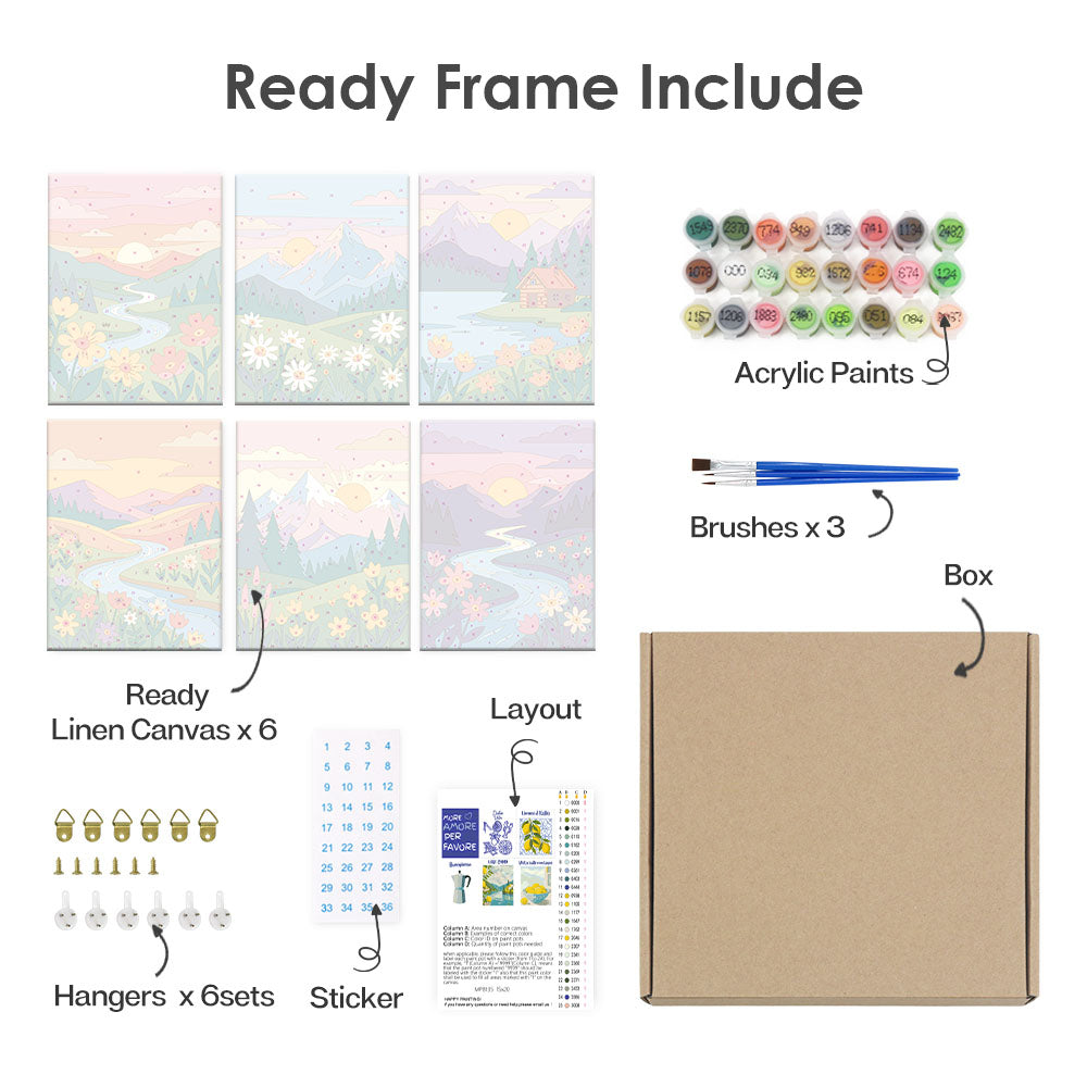 山と花 - 数字塗り絵ミニアート