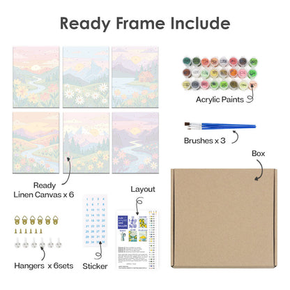 山と花 - 数字塗り絵ミニアート