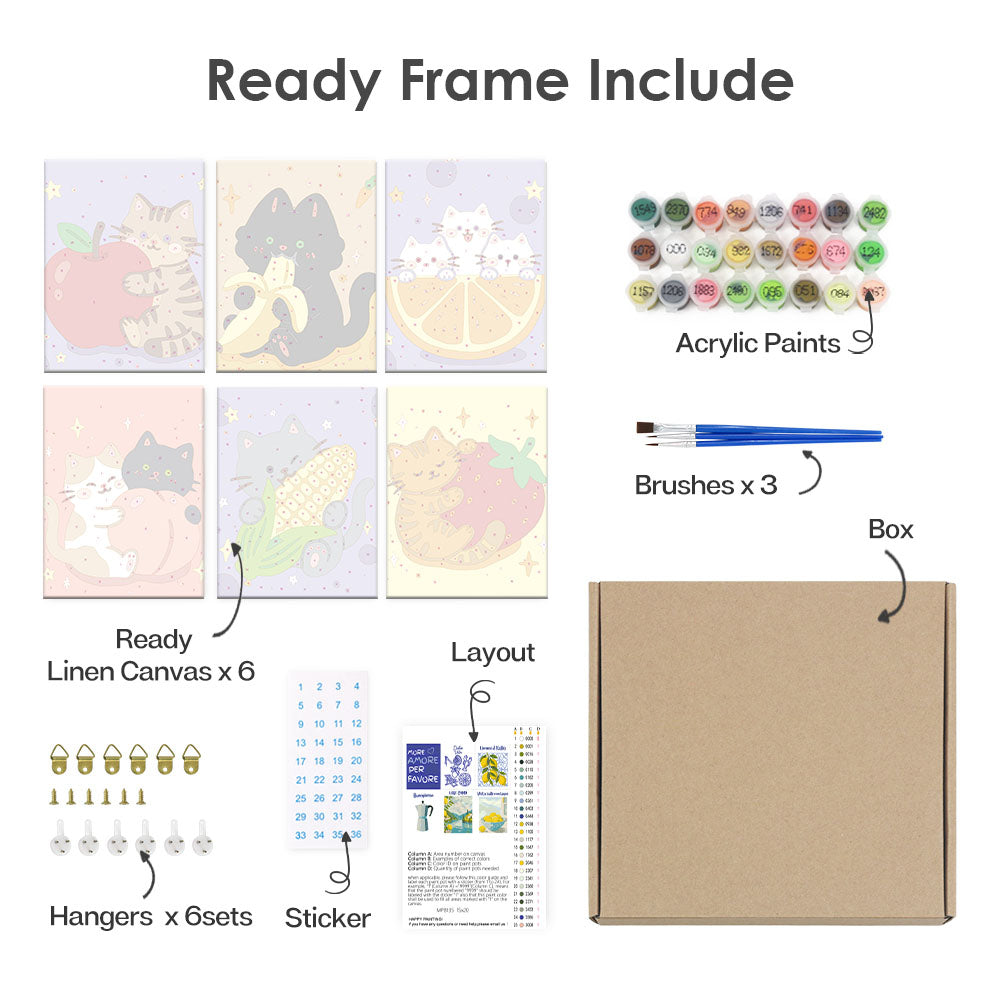 子猫とフルーツ - 数字塗り絵ミニアート