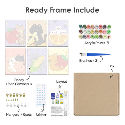 子猫とフルーツ - 数字塗り絵ミニアート