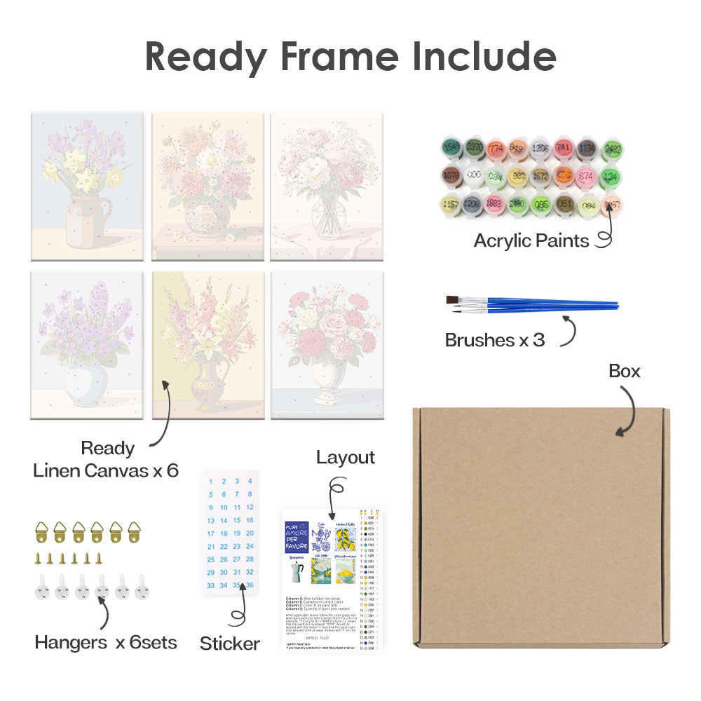 花瓶の花 - 数字塗り絵ミニアート